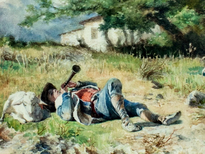 1856-Luigi Olivetti - Pastorello che suona il flauto